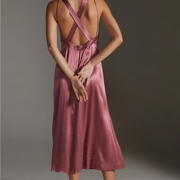 Anthropologie Satin Cross-Back Midi Dress - Picture 5 of 16